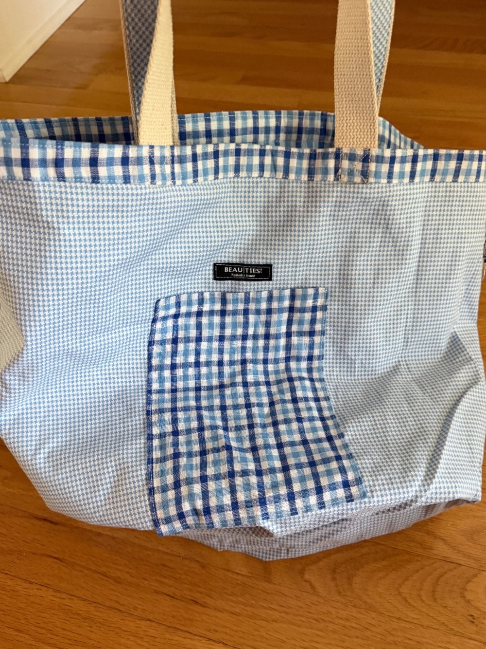 Beau Ties of Vermont Handmade in Vermont Tote Bag Blue White Check Fabric - Picture 6 of 10
